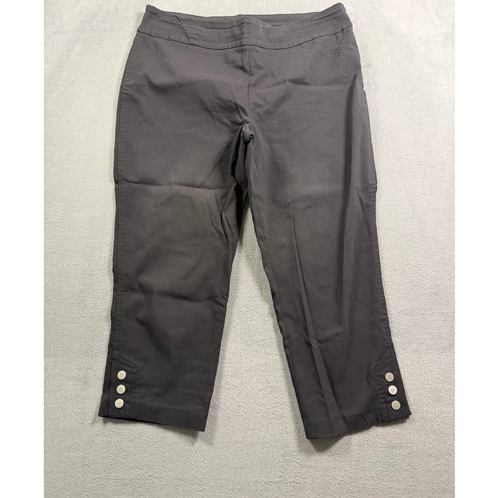 Renuar Capri Pants Women's Size 12 Gray Button Cuff Pull On Stretch Crop Comfort
